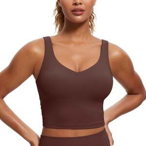 CRZ YOGA Butterluxe V Neck padded Large Sports Bra Tank Top Brown